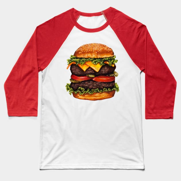 Double Cheeseburger Baseball T-Shirt by KellyGilleran